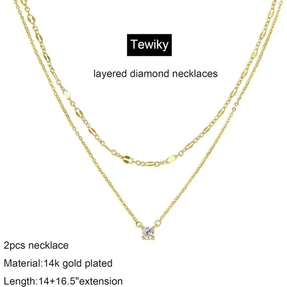 Tewiky Diamond Necklaces Layered Lace Chain & CZ Gold Jewelry Gifts - Picture 5 of 7